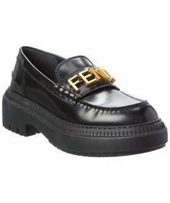 FENDI Fendigraphy Leather Loafer Women Flats