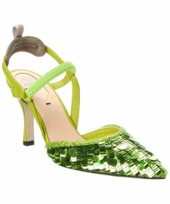 FENDI Colibri Lite Sequin Silk & Leather Slingback Pump Women Pumps