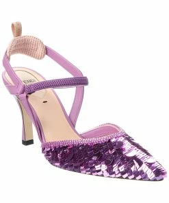 FENDI Colibri Lite Sequin Silk & Leather Slingback Pump Women Pumps