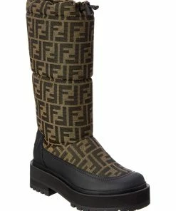 FENDI Signature Leather-Trim Boot Women Boots