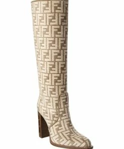 FENDI Cut FF Chenille Knee-High Boot Women Boots